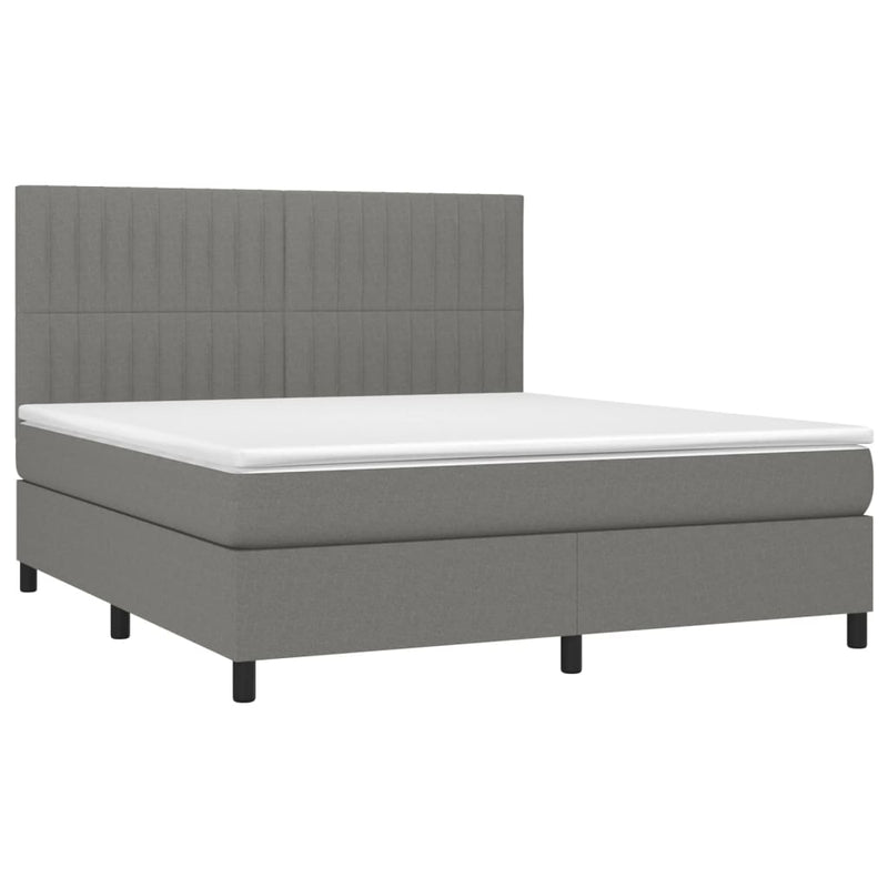 Box Spring Bed with Mattress&LED Dark Grey 152x203 cm Queen Fabric Payday Deals