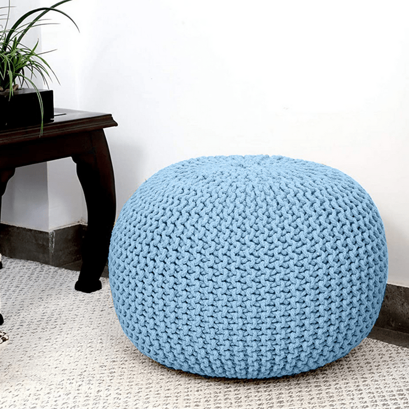 Braided Ottoman Pouffe Footstool Hand Knitted (Blue) Payday Deals