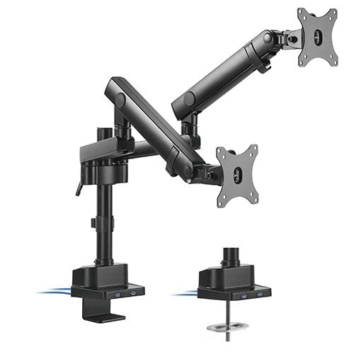 Brateck Dual Monitor Aluminum Slim Pole Held Mechanincal Spring Monitor Arm Fit Most 17"-32" Monitors Up to 8kg per screen Payday Deals
