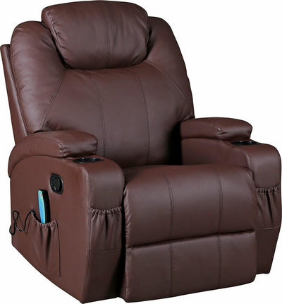 Brown Massage Sofa Chair Recliner 360 Degree Swivel PU Leather Lounge 8 Point Heated Payday Deals