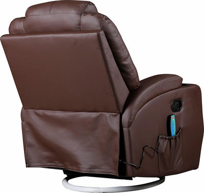 Brown Massage Sofa Chair Recliner 360 Degree Swivel PU Leather Lounge 8 Point Heated Payday Deals