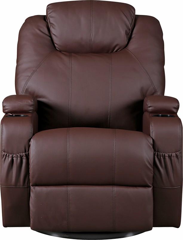 Brown Massage Sofa Chair Recliner 360 Degree Swivel PU Leather Lounge 8 Point Heated Payday Deals