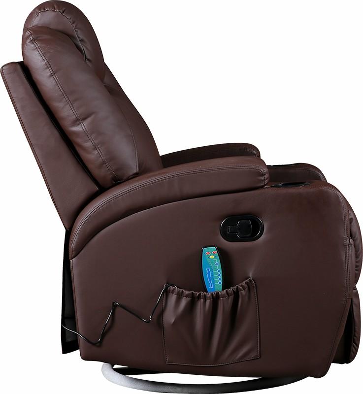 Brown Massage Sofa Chair Recliner 360 Degree Swivel PU Leather Lounge 8 Point Heated Payday Deals