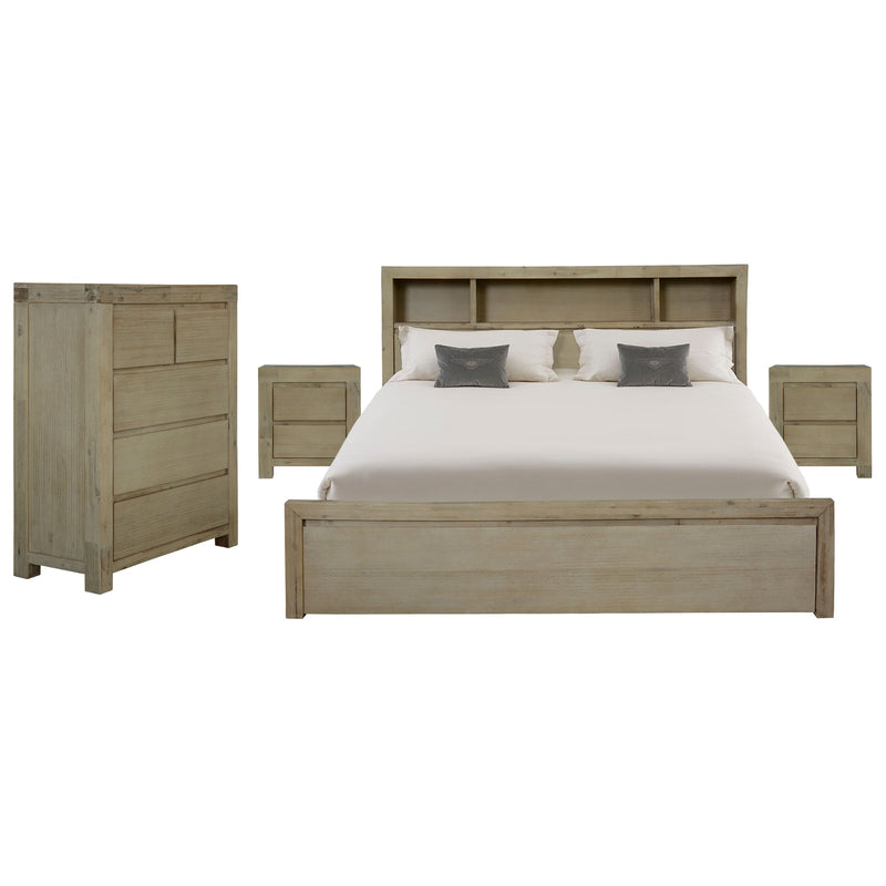 Brunet 4pc Queen Bed Suite Bedside Tallboy Bedroom Furniture Package Brush Smoke Payday Deals