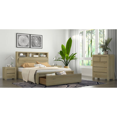 Brunet 4pc Queen Bed Suite Bedside Tallboy Bedroom Furniture Package Brush Smoke Payday Deals