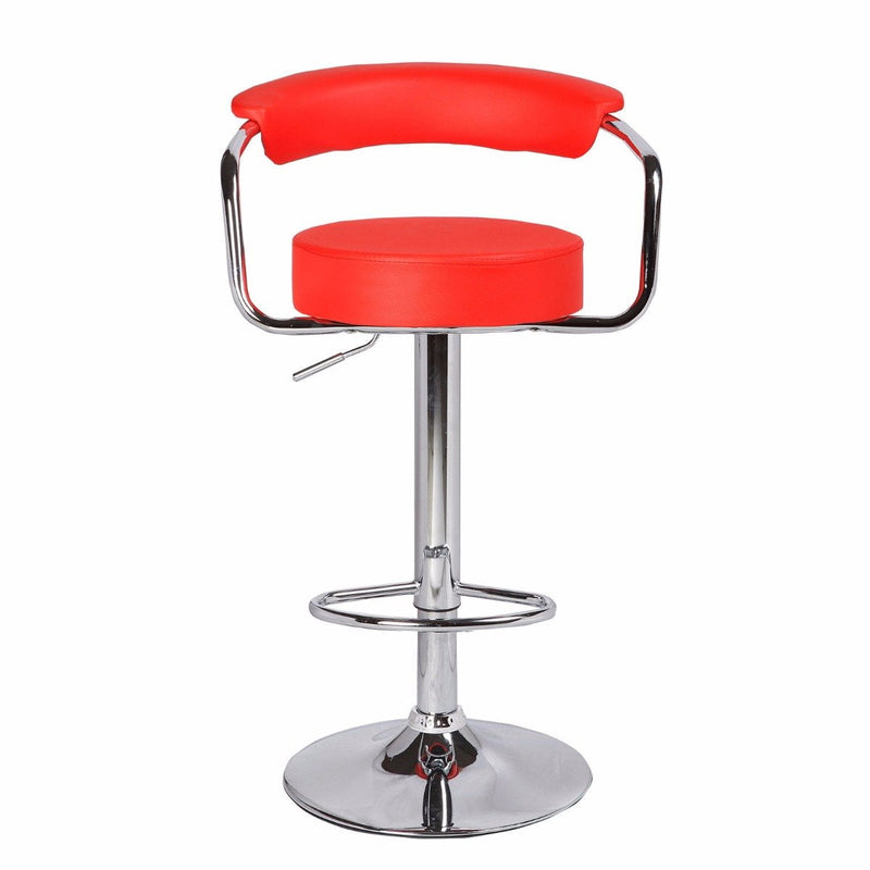 2X Red Bar Stools Faux Leather High Back Adjustable Crome Base Gas Lift Swivel Chairs - Payday Deals