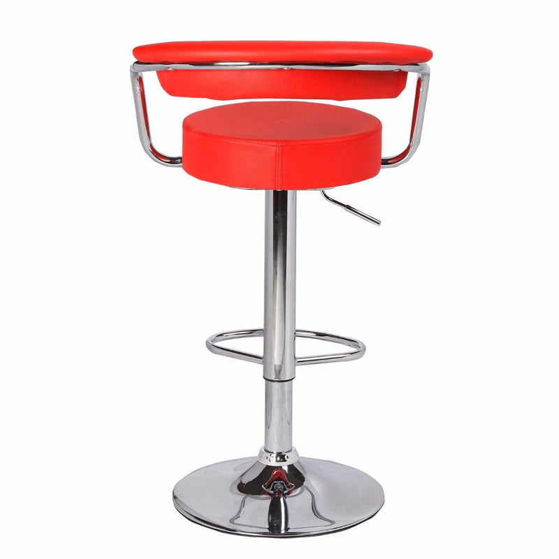 2X Red Bar Stools Faux Leather High Back Adjustable Crome Base Gas Lift Swivel Chairs - Payday Deals