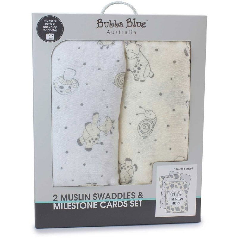 Bubba Blue 2 Muslin Swaddles & Milestone Cards Set Payday Deals