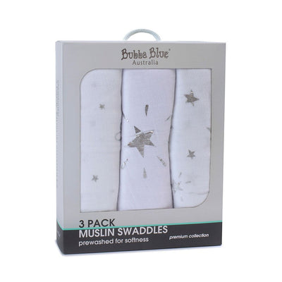 Bubba Blue Wish Upon A Star Muslin Swaddle 3pk Newborn Gift Baby Blanket