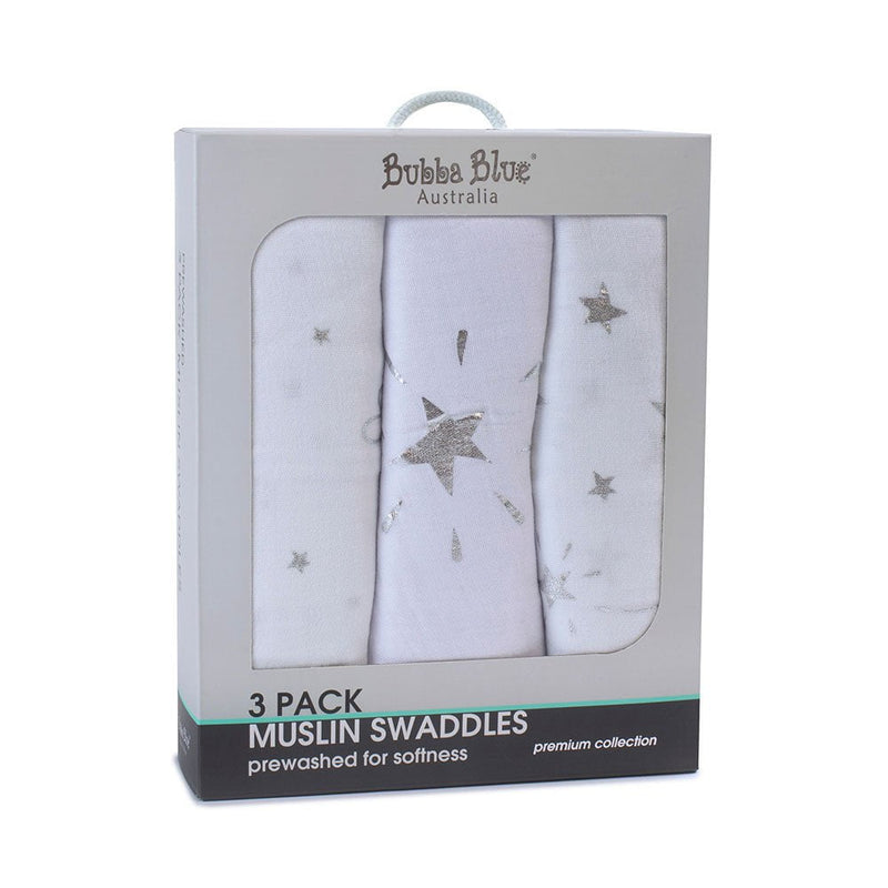 Bubba Blue Wish Upon A Star Muslin Swaddle 3pk Newborn Gift Baby Blanket Payday Deals