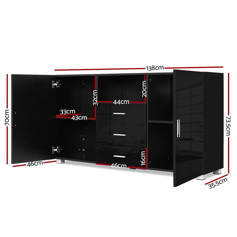 Artiss Buffet Sideboard Cabinet High Gloss Storage Cupboard Black Doors Drawers