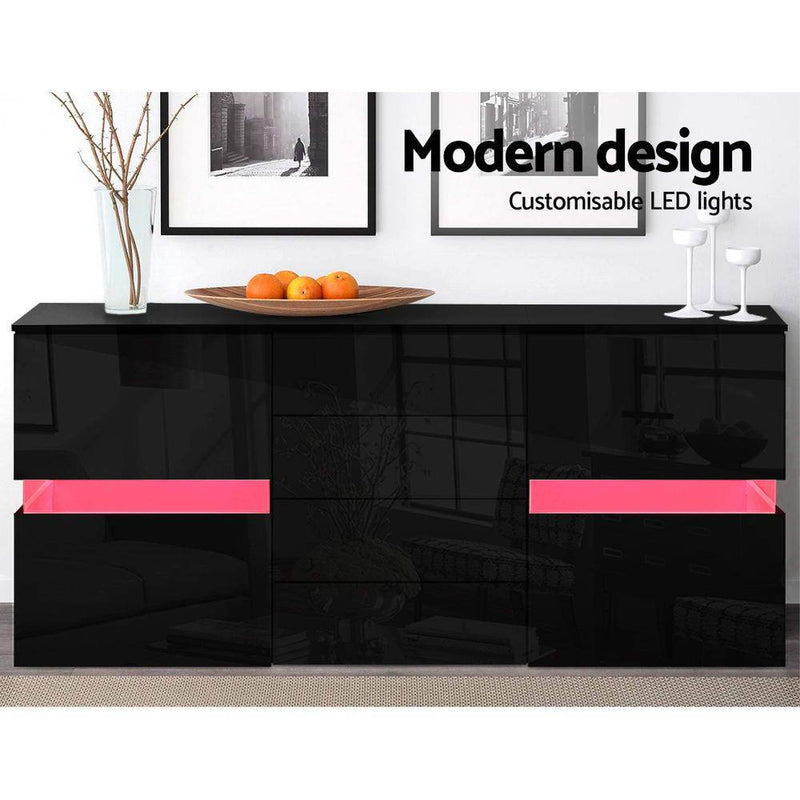 Artiss Buffet Sideboard Cabinet High Gloss Storage Cupboard Doors Drawer RGB LED Payday Deals