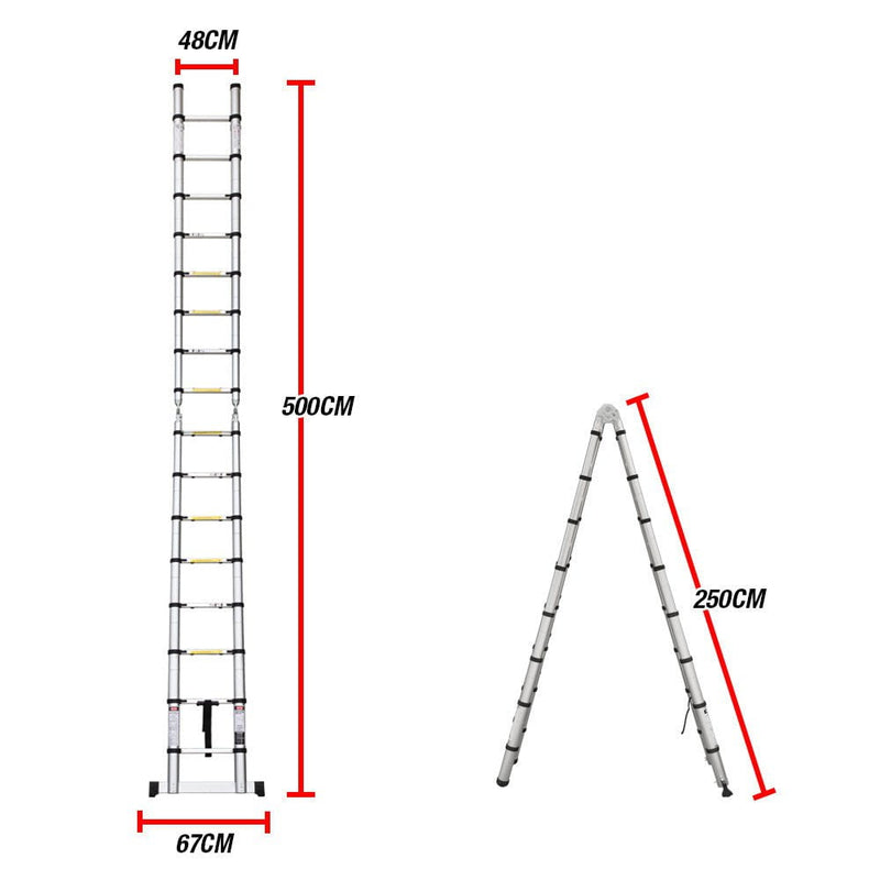 Bullet 5m Telescopic Aluminium Multipurpose Ladder Extension Alloy Step Payday Deals