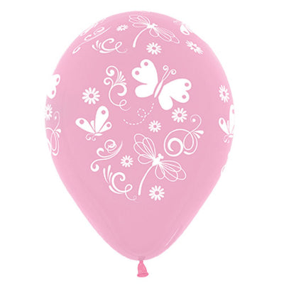 Butterflies And Dragonflies Fashion Pink Latex Balloons 25 Pack