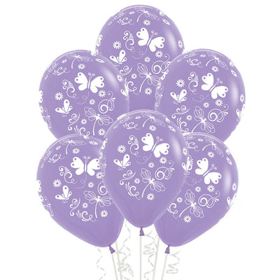 Butterflies & Dragonflies Fashion Lilac Latex Balloons 6 Pack