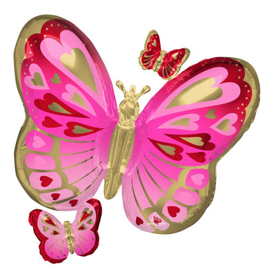 Butterfly Red, Pink & Gold SuperShape Foil Balloon