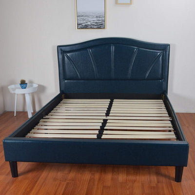 King Single Bed Blue PU Leather Upholstered Payday Deals