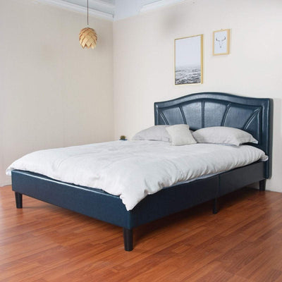 Camberwell Queen Bed Blue PU Leather Upholstered Payday Deals