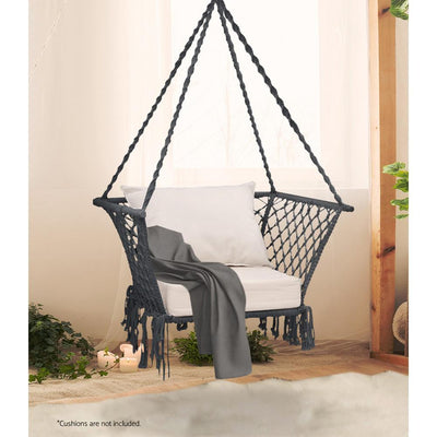Camping Hammock Chair Patio Swing Hammocks Portable Cotton Rope Grey