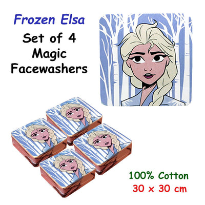 Caprice Frozen Elsa Set of 4 Cotton Licensed Magic Facewashers 30 x 30 cm Payday Deals