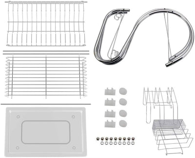 CARLA HOME 2 Tier Dish Rack with Drain Board for Kitchen Counter and Plated Chrome Dish Dryer Silver 42 x 25,5 x 38 cm Payday Deals