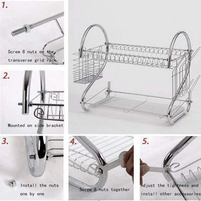 CARLA HOME 2 Tier Dish Rack with Drain Board for Kitchen Counter and Plated Chrome Dish Dryer Silver 42 x 25,5 x 38 cm Payday Deals