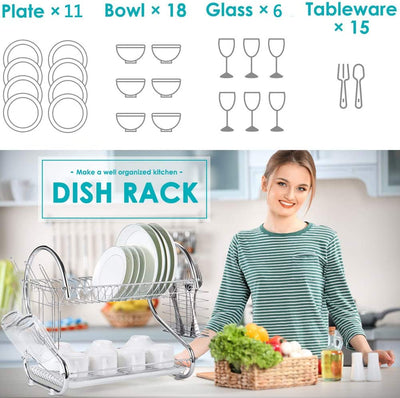 CARLA HOME 2 Tier Dish Rack with Drain Board for Kitchen Counter and Plated Chrome Dish Dryer Silver 42 x 25,5 x 38 cm Payday Deals