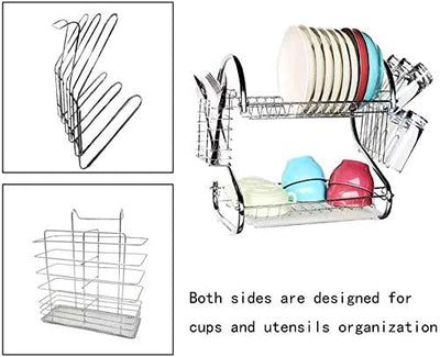 CARLA HOME 2 Tier Dish Rack with Drain Board for Kitchen Counter and Plated Chrome Dish Dryer Silver 42 x 25,5 x 38 cm Payday Deals