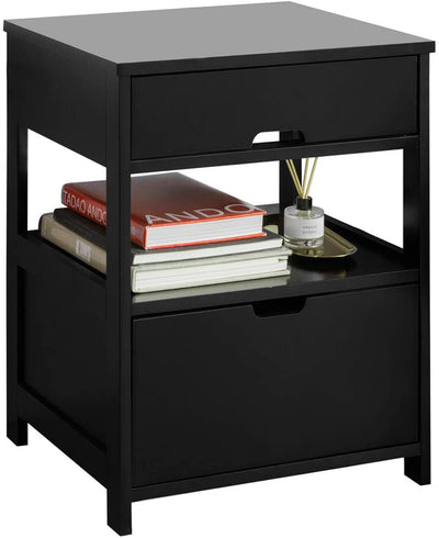 CARLA HOME Black Bedside Table with 2 Drawers