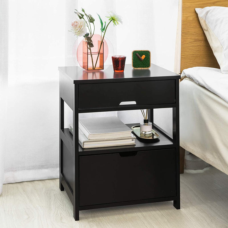 CARLA HOME Black Bedside Table with 2 Drawers Payday Deals