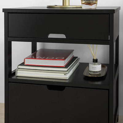 CARLA HOME Black Bedside Table with 2 Drawers Payday Deals