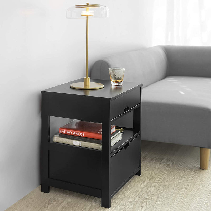 CARLA HOME Black Bedside Table with 2 Drawers Payday Deals