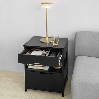 CARLA HOME Black Bedside Table with 2 Drawers Payday Deals