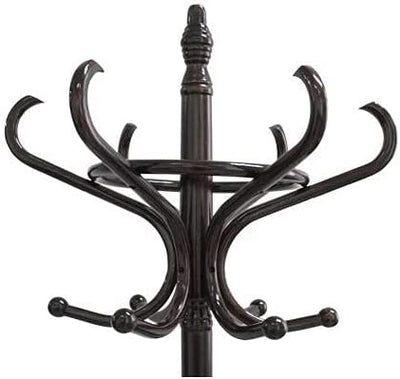 CARLA HOME Brown Coat Rack with Stand Wooden Hat and 12 Hooks Hanger Walnut tree Payday Deals