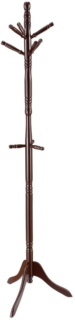 CARLA HOME Brown Coat Rack with Stand Wooden Hat and 9 Hooks Hanger Walnut tree