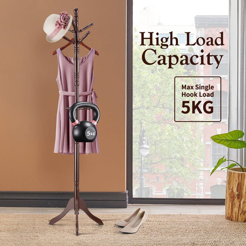 CARLA HOME Brown Coat Rack with Stand Wooden Hat and 9 Hooks Hanger Walnut tree Payday Deals