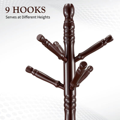 CARLA HOME Brown Coat Rack with Stand Wooden Hat and 9 Hooks Hanger Walnut tree Payday Deals