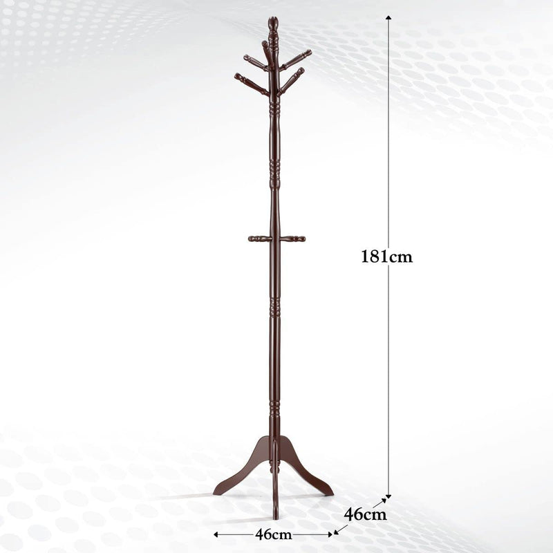 CARLA HOME Brown Coat Rack with Stand Wooden Hat and 9 Hooks Hanger Walnut tree Payday Deals