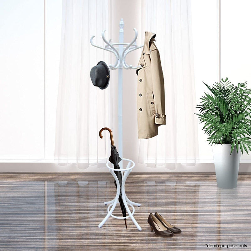 CARLA HOME White Coat Rack with Stand Wooden Hat and 12 Hooks Hanger Walnut tree Payday Deals