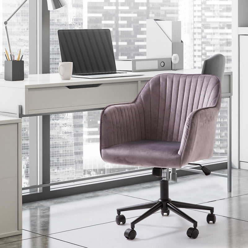 Casa Decor Arles Velvet Office Chair Mid Back Swivel Height Adjustable Grey Payday Deals