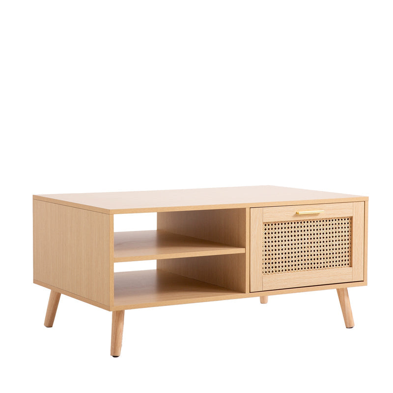 Casa Decor Santiago Rattan Coffee Table Storage Drawer Furniture Wooden Oak Payday Deals