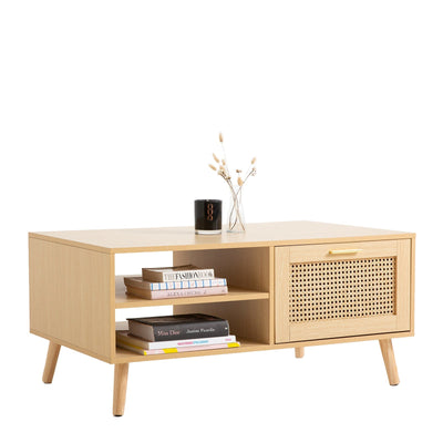 Casa Decor Santiago Rattan Coffee Table Storage Drawer Furniture Wooden Oak Payday Deals