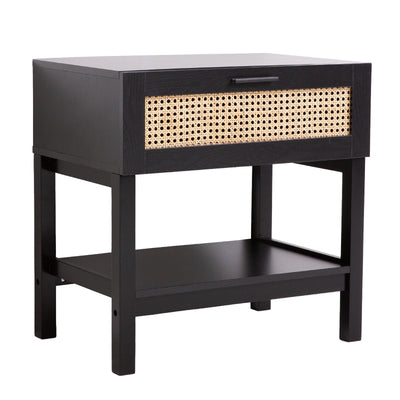 Casa Decor Tulum Rattan Bedside Table Drawers Table Nightstand Cabinet Black Payday Deals