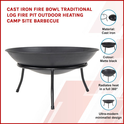 Cast Iron Fire Bowl Traditional Log Fire Pit Outdoor Heating Camp Site Barbecue Payday Deals