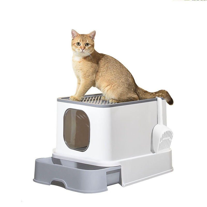 Cat Litter Box Fully Enclosed Kitty Toilet Trapping Sifting Odor Control Basin Payday Deals