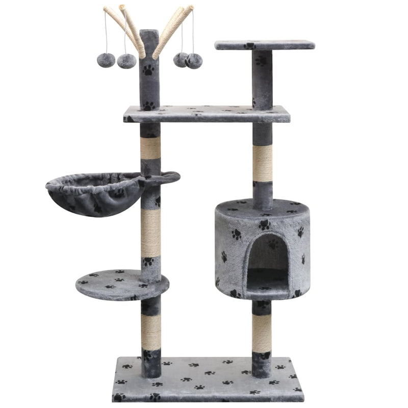 Cat Tree with Sisal Scratching Posts 125 cm Paw Prints Grey Payday Deals