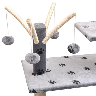 Cat Tree with Sisal Scratching Posts 125 cm Paw Prints Grey Payday Deals