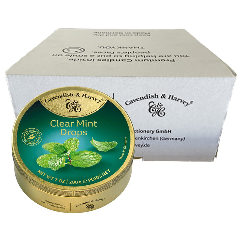 Cavendish and Harvey Clear Mint Drops 200g Tin Sweets Candy Lollies x 10 Payday Deals