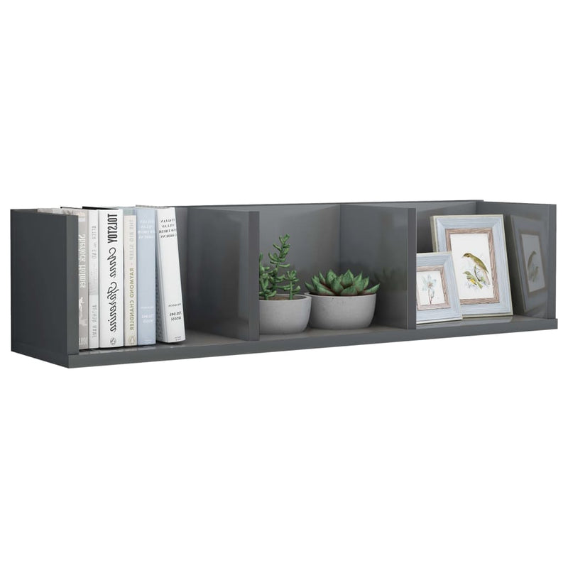 CD Wall Shelf High Gloss Grey 75x18x18 cm Chipboard Payday Deals