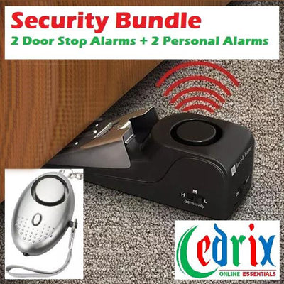 Cedrix Security Bundle - 2 Door Stop Alarms + 2 Personal Alarms